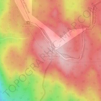 Topografinen kartta Mount Disappointment, korkeus, helpotus