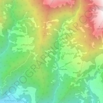 Topografinen kartta Paledi, korkeus, helpotus