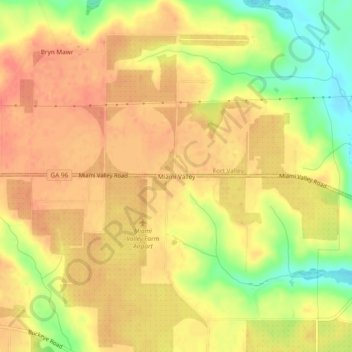 Topografinen kartta Miami Valley, korkeus, helpotus