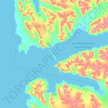 Topografinen kartta Akseløya, korkeus, helpotus