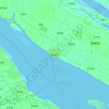 Topografinen kartta 崇明区, korkeus, helpotus