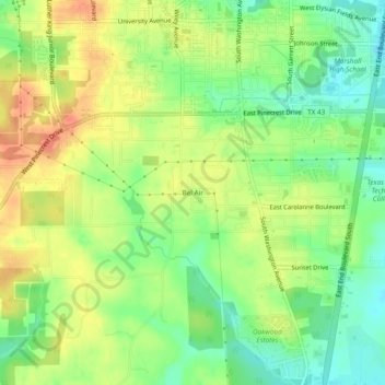 Topografinen kartta Bel Air, korkeus, helpotus