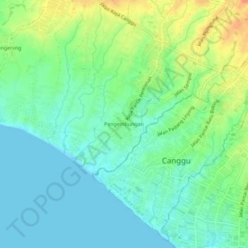 Topografinen kartta Pengembungan, korkeus, helpotus