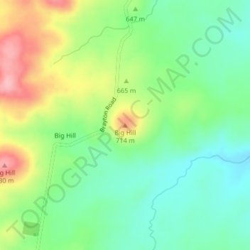 Topografinen kartta Big Hill, korkeus, helpotus