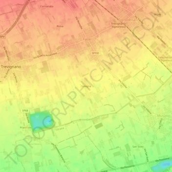 Topografinen kartta Solagna, korkeus, helpotus