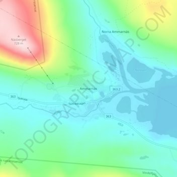Topografinen kartta Ammarnäs, korkeus, helpotus