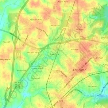 Topografinen kartta Royal Park, korkeus, helpotus