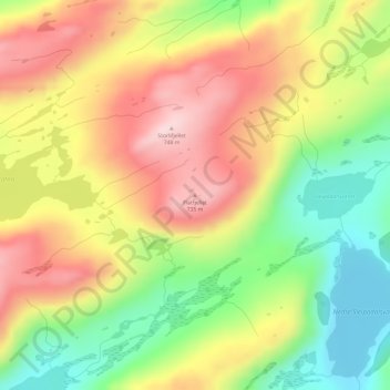 Topografinen kartta Flatfjellet, korkeus, helpotus