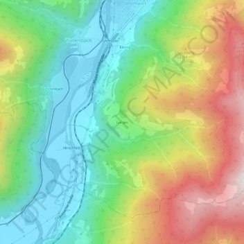 Topografinen kartta Garges, korkeus, helpotus