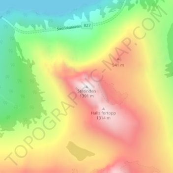 Topografinen kartta Stetinden, korkeus, helpotus