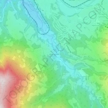 Topografinen kartta Unterwindau, korkeus, helpotus