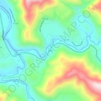 Topografinen kartta Salyer, korkeus, helpotus