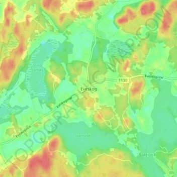 Topografinen kartta Evitskog, korkeus, helpotus