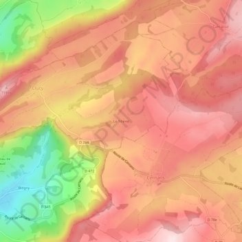 Topografinen kartta Le Tilleret, korkeus, helpotus