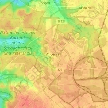 Topografinen kartta Wildenrath, korkeus, helpotus