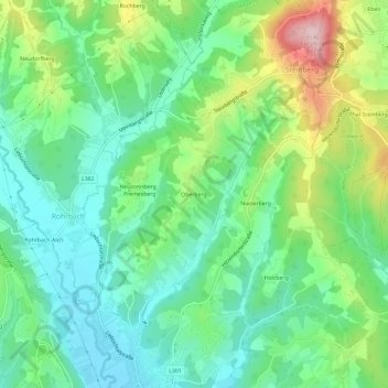 Topografinen kartta Oberberg, korkeus, helpotus