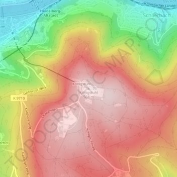 Topografinen kartta Königstuhl, korkeus, helpotus