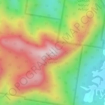 Topografinen kartta Mount Samson, korkeus, helpotus