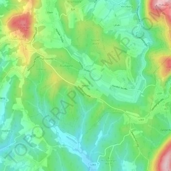Topografinen kartta Haslau, korkeus, helpotus