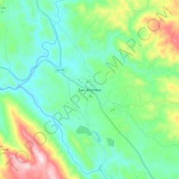 Topografinen kartta San Andreas, korkeus, helpotus