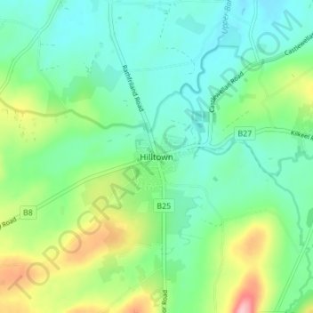 Topografinen kartta Hilltown, korkeus, helpotus