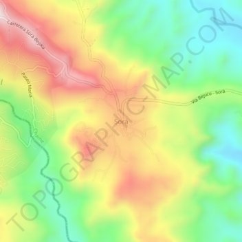 Topografinen kartta Sorá, korkeus, helpotus