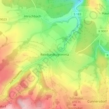 Topografinen kartta Reinhardtsgrimma, korkeus, helpotus