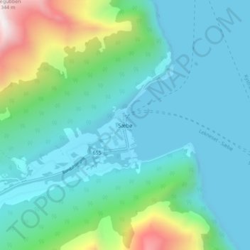 Topografinen kartta Sæbø, korkeus, helpotus