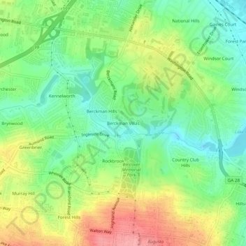 Topografinen kartta Berckman Villas, korkeus, helpotus