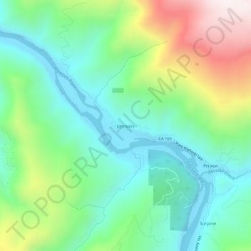 Topografinen kartta Johnsons, korkeus, helpotus