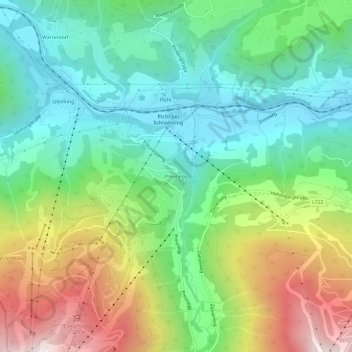 Topografinen kartta Preunegg, korkeus, helpotus