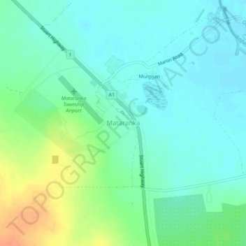 Topografinen kartta Mataranka, korkeus, helpotus