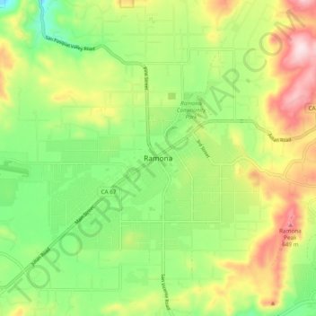 Topografinen kartta Ramona, korkeus, helpotus