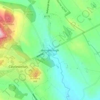 Topografinen kartta Annsborough, korkeus, helpotus