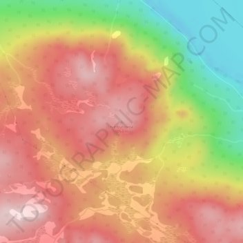 Topografinen kartta Kjerbuhovda, korkeus, helpotus