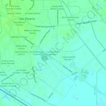 Topografinen kartta Colonia del Rio Number 1, korkeus, helpotus