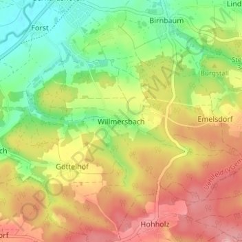 Topografinen kartta Willmersbach, korkeus, helpotus