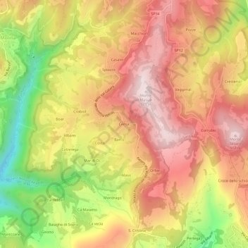 Topografinen kartta Cerna, korkeus, helpotus