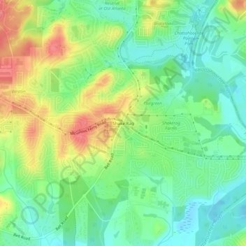 Topografinen kartta Shake Rag, korkeus, helpotus