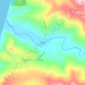 Topografinen kartta Capetown, korkeus, helpotus