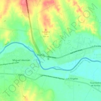 Topografinen kartta Roma, korkeus, helpotus