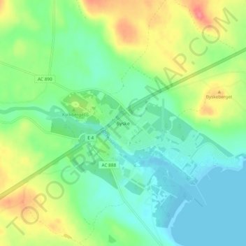Topografinen kartta Byske, korkeus, helpotus