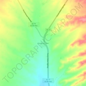 Topografinen kartta Oracle Junction, korkeus, helpotus