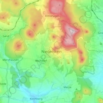 Topografinen kartta Niedenstein, korkeus, helpotus