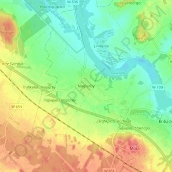 Topografinen kartta Naglarby, korkeus, helpotus