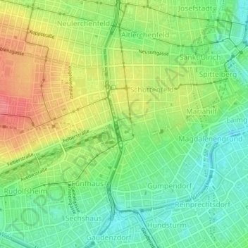 Topografinen kartta Sophienpark, korkeus, helpotus