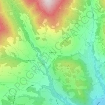 Topografinen kartta Eselsberg, korkeus, helpotus