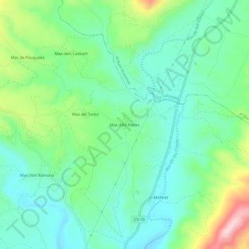Topografinen kartta Mas d'en Rieres, korkeus, helpotus