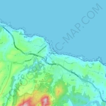 Topografinen kartta Penguin, korkeus, helpotus