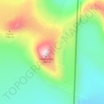Topografinen kartta Suliskongen, korkeus, helpotus